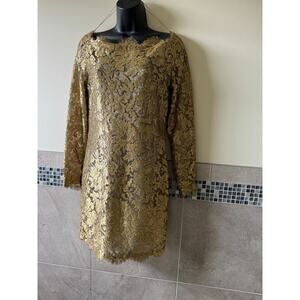 Calvin Klein Collection Gold Lace Long Sleeve short Dress Sz 6 Vintage